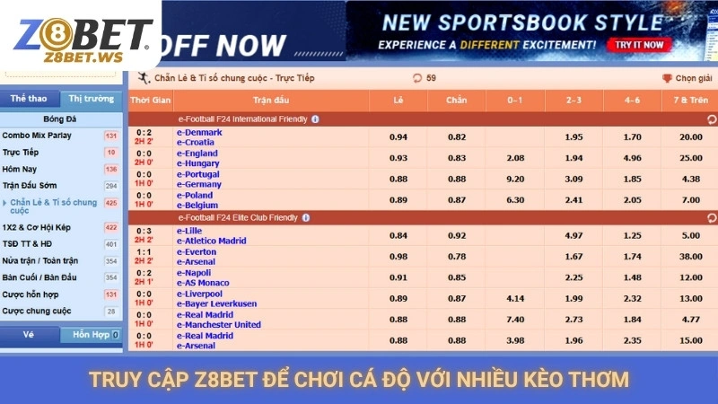 Truy cập Z8bet để chơi cá độ với nhiều kèo thơm