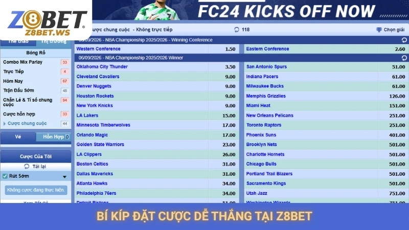 Cá cược bóng rổ Z8bet | Kèo cược NBA & VBA hấp dẫn nhất 3 Bí kíp đặt cược dễ thắng tại Z8bet