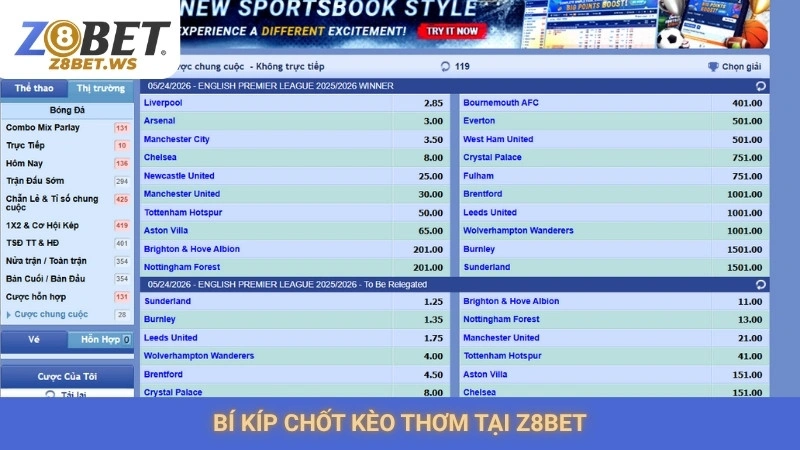 Kèo nhà cái Z8bet | Cập nhật tỷ lệ kèo bóng đá mới nhất 3 Bí kíp chốt kèo thơm tại Z8bet