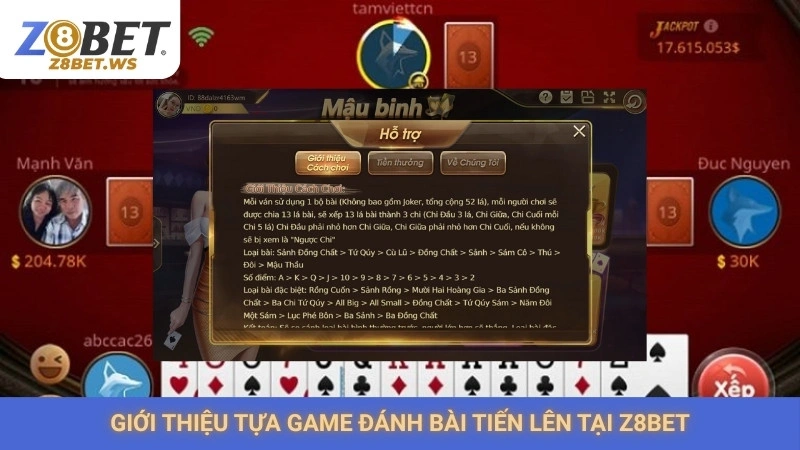 Giới thiệu tựa game đánh bài tiến lên tại Z8bet