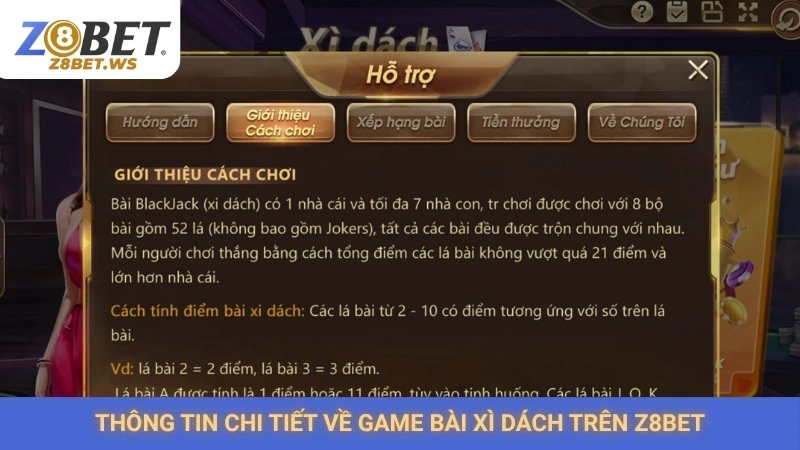 Thông tin chi tiết về game bài xì dách trên Z8bet